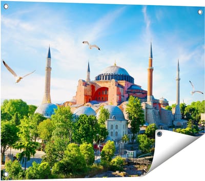 Gards Tuinposter Hagia Sophia Moskee in Istanbul - 80x60 cm - Tuindoek - Tuindecoratie - Wanddecoratie buiten - Tuinschilderij