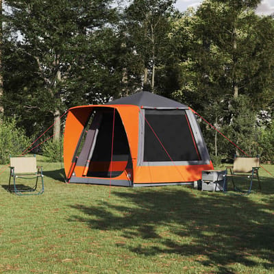 vidaXL - Camping - Tent - Grijs - en - oranje - 420 - x - 420 - x - 227 - cm - Polyester