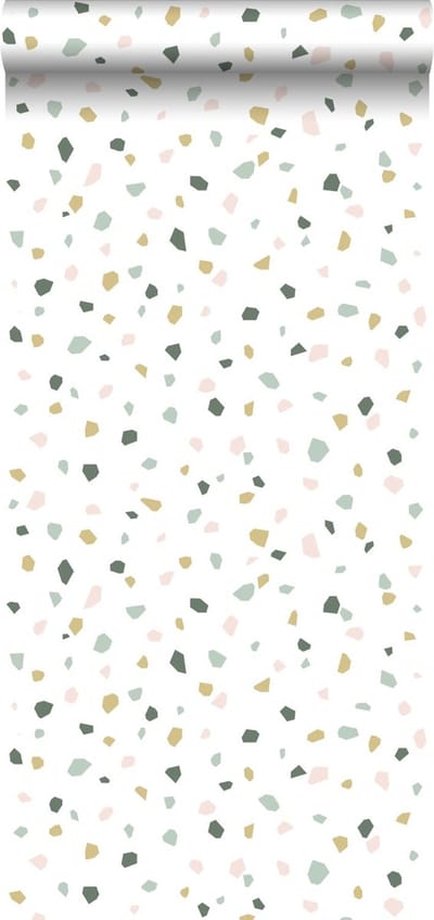 Walls4You behang terrazzo motief multicolor op wit - 935313 - 0,53 x 10,05 m