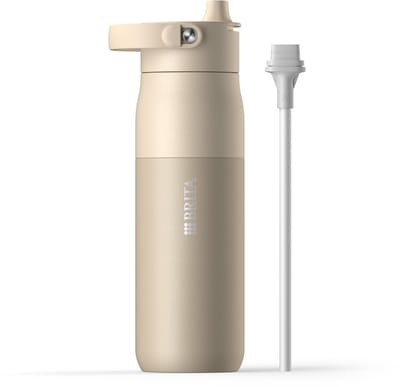 BRITA LARQ Essential drinkfles met rietje - Beige - 680ml - RVS waterfles, dubbelwandige isolatiefles (24 uur koud), met afneembaar soft-touch handvat, vaatwasmachinebestendig