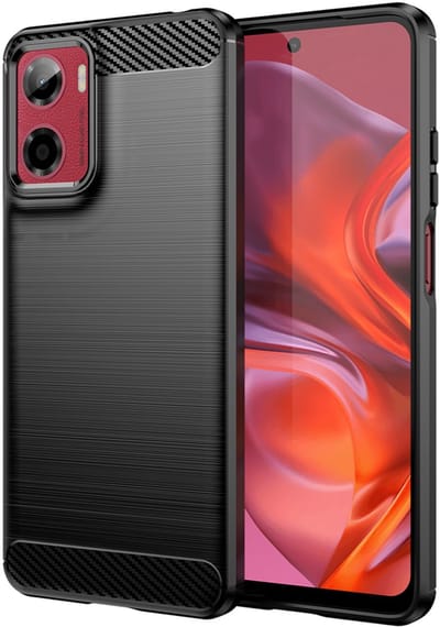 MobyDefend Hoesje - Geschikt voor Motorola Moto E15 / G05 - TPU Backcover - Geborstelde Metaal & Carbon-Look - Zwart