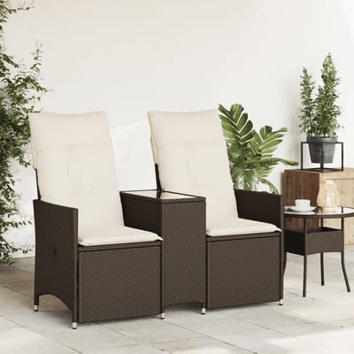 vidaXL - Tuinbank - 2-zits - verstelbaar - met - tafel - poly - rattan - bruin