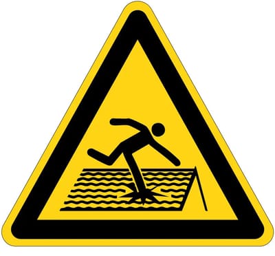 Instortingsgevaar dak waarschuwingsbord - W036 | gecoat dibond materiaal | 15 cm