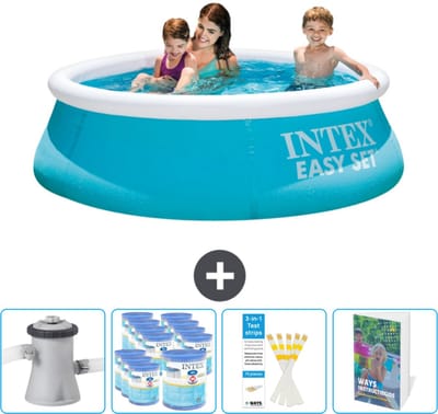 Intex Rond Opblaasbaar Easy Set Zwembad - 183 x 51 cm - Blauw - Inclusief Zwembadfilterpomp - Filters - Testrips - Zwembadgids