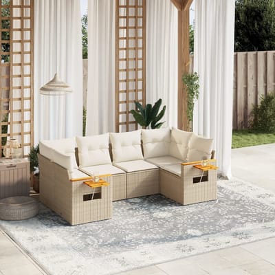 vidaXL - 6-delige - Loungeset - met - kussens - poly - rattan - beige