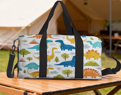 Dino Reistas Kind | Dino Sporttas Kind | Dino Weekendtas | Handbagage Kind Vliegtuig | 25 Liter | Sporttas Jongens | Weekendtas met Dino's | Witte Kindertas Peuter | Tas voor Logeren of Vakantie | 24x20x45 cm