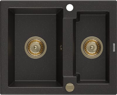 Mexen Carlos granieten gootsteen 1,5-komers 582 x 475 , zwart/goud metallic, gouden sifon - 6518581500-75-G
