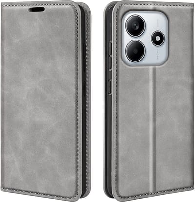 MobyDefend Hoesje - Geschikt voor Xiaomi Redmi Note 14 4G - Luxe Wallet Bookcase (Magnetische Sluiting) - Grijs