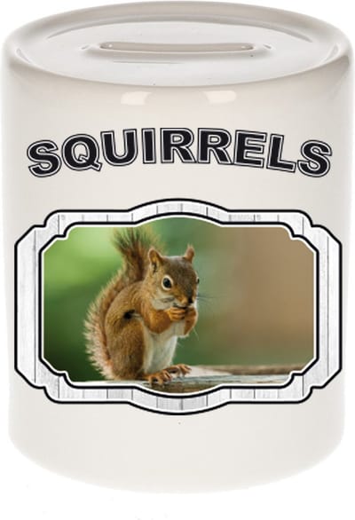 Dieren liefhebber eekhoorn spaarpot 9 cm jongens en meisjes - keramiek - Cadeau spaarpotten eekhoorns liefhebber