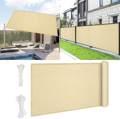 Privacyscherm Voor Balkon 180 x 675 cm Uv-Bescherming Zon Wind Privacyhekscreening in HDPE met Touw en Aluminium Oogjes Hekscherm Voor Balkon en Terras, Creme Kleur