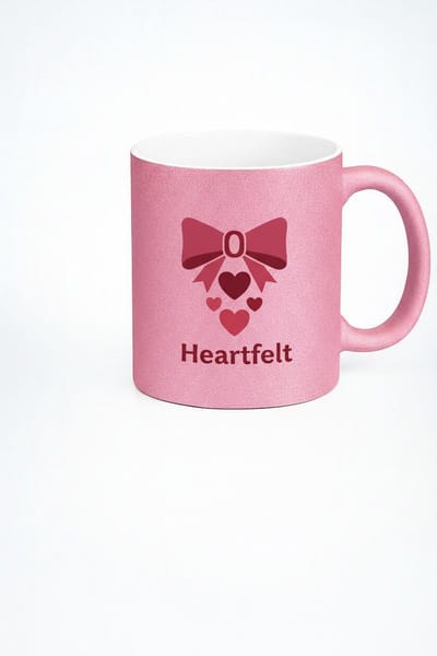 Roze Glitter Mok 'Heartfelt' met Strik en Hartjes - Romantisch Cadeau