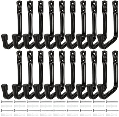Dailygoods- Garagewandhaken Heavy Duty - 20 stuks - Zwarte Muurhaken - Gereedschapshaken - Draagvermogen 18,1 kg - Massief Staal - Voor Efficiënte Opslag - Opberghaken