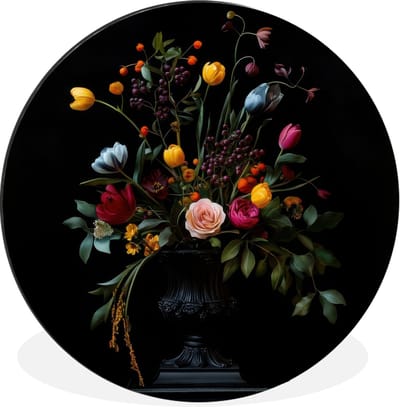 WallCircle - Wandcirkel - Muurcirkel - Klassiek - Vaas - Boeket - Bloemen - Aluminium - Dibond - 30x30 cm - Binnen en Buiten