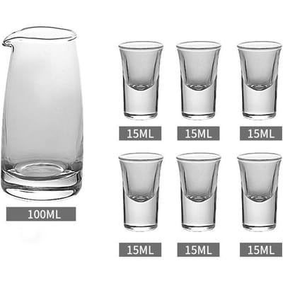 Set de 7 Verres à Vin  Distributeur de Vin 100ml + 6 Verres S 10ml/12ml/15ml Set de Verres Transparents Avec Boîte Cadeau Verres à Boire 7pcs with box white