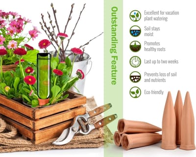 Famanu - Keramische Plant Waterer Set van 6 Pack Terracotta Zelfbewaterende Spikes, Wijnfles Plant Watering Apparaten voor Vakantie