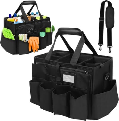 Grote Schoonmaak Caddy Tas, 40 x 27 x 28 cm, Waterdichte Organizer met Afneembare Verdeler, Handige Opslag voor Huishoudelijke en Auto Schoonmaakmiddelen