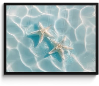 Poster in lijst - Fotolijst 80x60 cm - Posters - Zeesterren - Golvend water - Rustgevend - Posterlijst zwart - Decoratie - Wanddecoratie woonkamer - Muurdecoratie slaapkamer