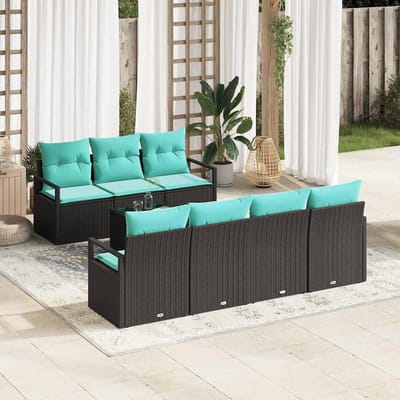 vidaXL Bankstel 8 st 7-Aantal zitplaatsen Zwart en Turquoise