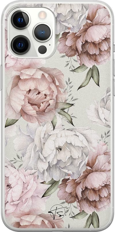 Hoesje geschikt voor iPhone 12 Pro Max - Klassieke bloemen - Soft Case - TPU - Bloemen - Beige - Mooie Telefoonhoesjes