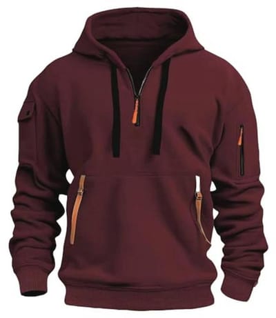 Heren Hoodie met Kwart Rits en Ritszakken – Fleece Trui met Capuchon en Trekkoord voor Vrije Tijd en Werk