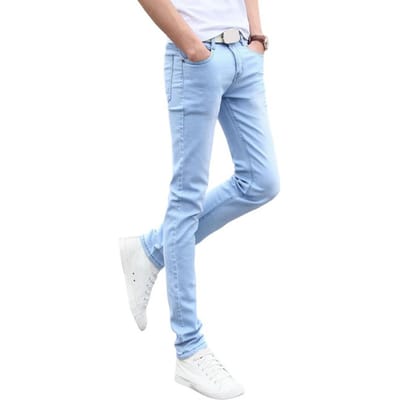 Heren Jeans Zomer Slim Fit Rits Jeans Casual Dunne Denim Potlood Broek Hoge Taille Skinny Jeans voor Kantoor School Reizen 29 hemelsblauwe kleur