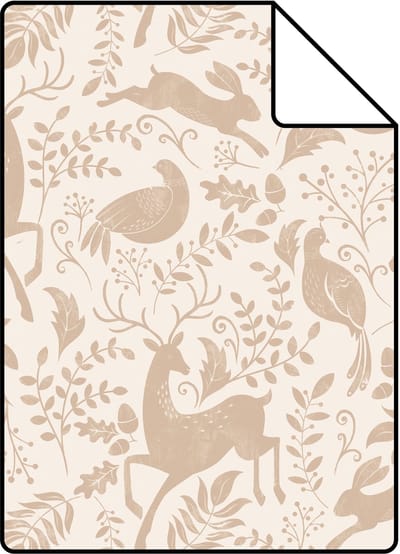 Proefstaal ESTAhome behang bos met bosdieren licht terracotta - 26.5 x 21 cm - 139530-S