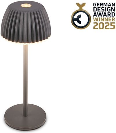 BRILONER Champ nano - Oplaadbare Tafellamp - snoerloze lamp - met touch dimbaar - voor binnen en buiten - german design award winner 2025 - antraciet - Ø6 x 15,5 cm