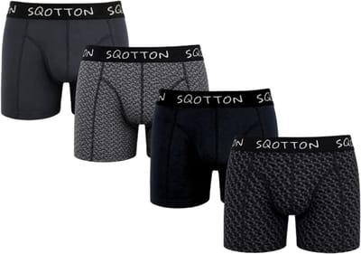 SQOTTON® Heren Boxershorts 4-Pack - Normale Lengte - Katoenen boxer - Heren onderbroek - Shadow Pattern - Maat M
