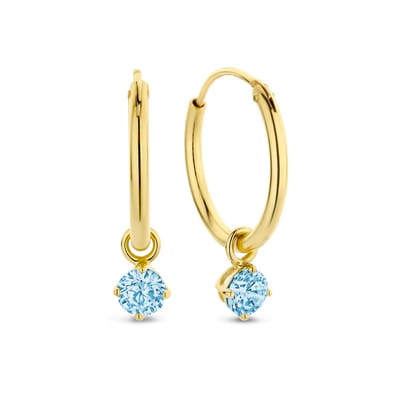 New Bling 9NB-1214 Zilveren Oorringen met Zirkonia hangertje 3mm - Blauw - 15 mm - Zilver - Verguld/Goud op Zilver