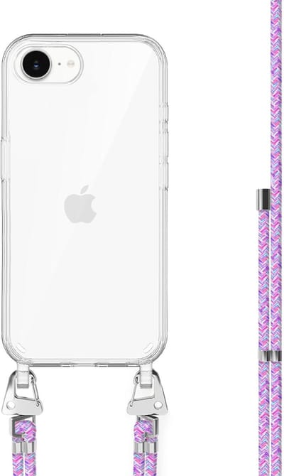 xoxo Wildhearts siliconen hoesje - Geschikt voor iPhone 16e - Purple Fever - Telefoonhoesje - Hoesje met koord - telefoonkoord - Transparant hoesje - In lengte verstelbaar - Paars koord