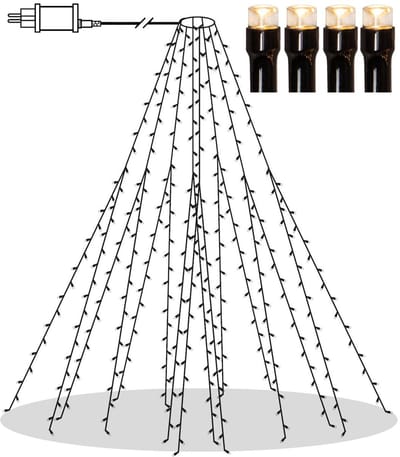 Star Trading Outdoor Boomtop Lichtketting 'Glanzend Warm Wit', 8 x 2 m lange lichtstrengen, 360 warmwitte LED's