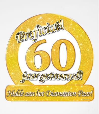 Huldeschild 50x50 cm metallic 60 jaar getrouwd