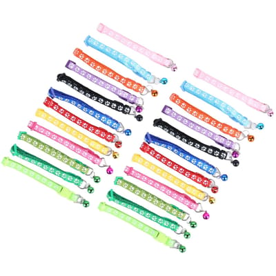 24 stuks reflecterende, verstelbare, zachte, huidvriendelijke honden- en kattenhalsband met pootprint en bel voor huisdieren white