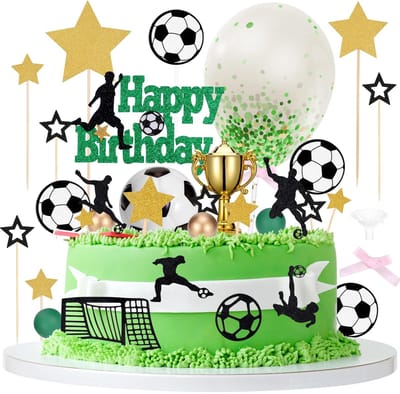 BRENZOOS- Voetbaltaarttoppers 31 Stuks - Herbruikbare Taartdecoraties - Verjaardagsdecoraties - Voetbalthema - Kleurrijk - Duurzaam Materiaal