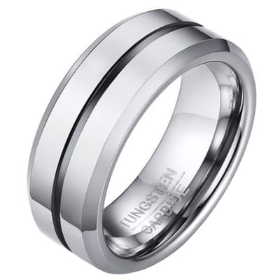 Wolfraam heren ring zilverkleurig met Zwarte streep-21.5mm