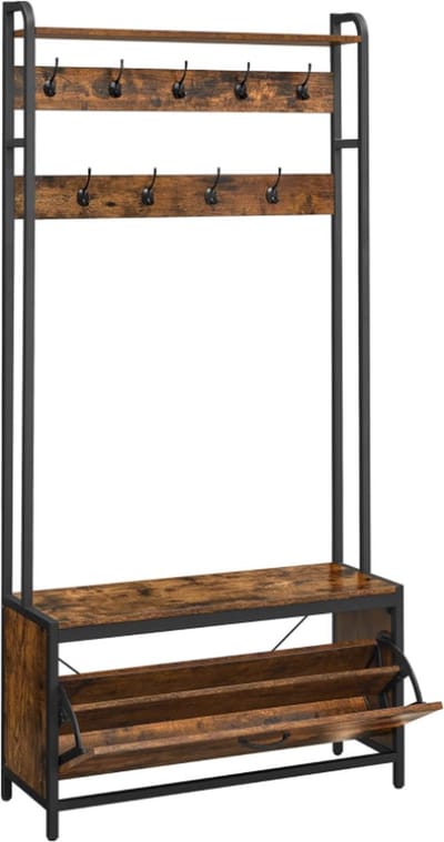 MIRA Home - Kapstok - Garderobe - Bruin - Zwart - Spaanplaat - Staal - 30×85×180