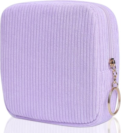 Maandverband Zakje - Menstruatie Pouch - Discreet Opbergen - Verdikte Corduroy Stof - 12.5 x 12.5 cm - Paars