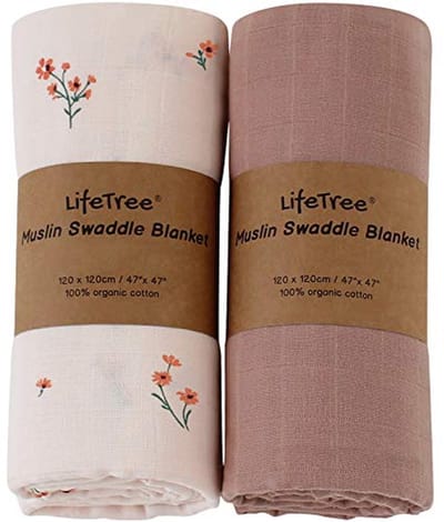 Baby Swaddle Blanket - Muslin Swaddle Wrap voor Pasgeborenen - 100% Organisch Katoen - Groot 47 x 47 cm - Effen Kleur & Bloemenprint