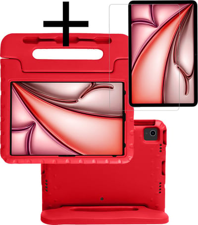 Hoes - Geschikt voor Apple iPad Air (2024/2025/2026) - 13 inch - Met Screenprotector - Kinderhoes Shockproof Bumper - Kidsproof Case - Tablet Hoesje - Kinder Cover - Rood