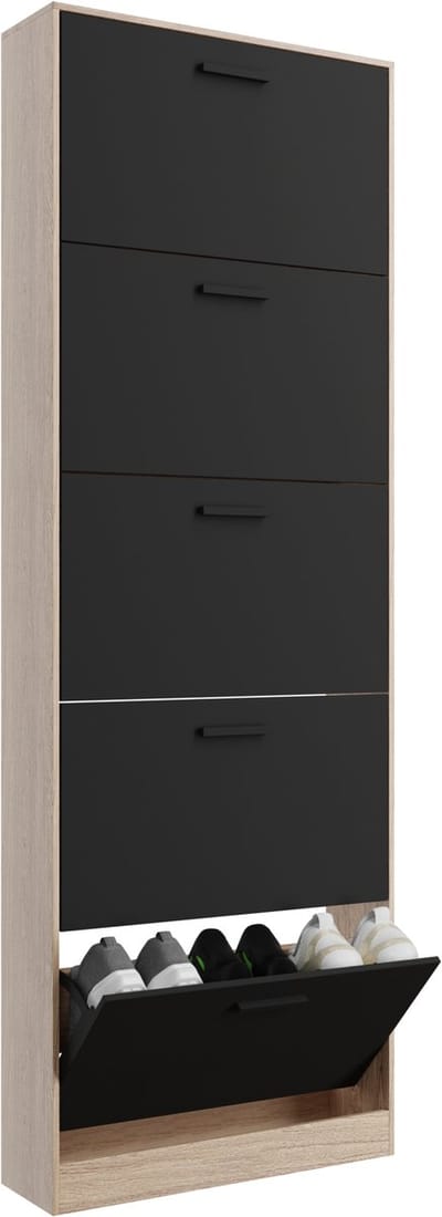 CASABEL Moderne schoenenkast met 5 neerklapbare deuren - 15 paar schoenen - Schoenopbergkast van composiethout - Afmetingen: B60 x D17 x H180 cm