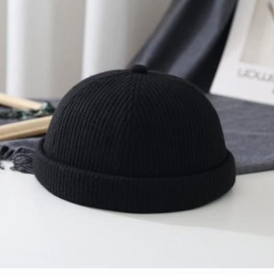 Japanse Zwarte Casual Veelzijdige Trendy Mannen Verhuurder Hoed Winter Wol Kleine Ronde Hoed Zonder Rand Gebreide Meloen Leer Hoed Koude Hoed Vrouwen one size black