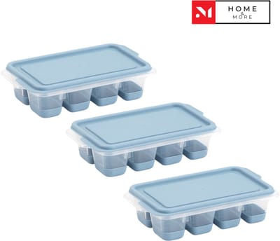 Mini Ijsblokjesvorm Met Silicone Drukkers Set - 3 Delig - Met Deksel - Blauw - Praktisch - Gebruiksvriendelijk - 24 Ijsklontjes - BPA Free - Kunststof - Vierkanten IJsblokjes - Zomer - Cocktails - Smoothies - Ijskoffies - Sapjes - BBQ