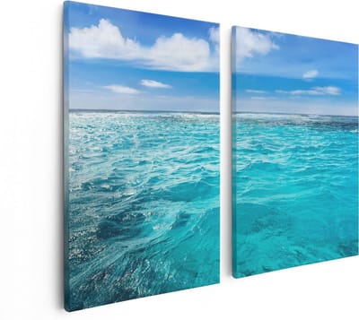 Artaza Canvas Schilderij Tweeluik Blauwe Caribische Zee Water  - 80x60 - Foto Op Canvas - Canvas Print