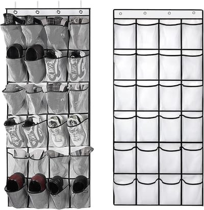 Schoenenrek Achter Deur - Wit - 57 x 165 cm - Hangend Schoenenorganizer met 24 Vakjes - Voor Huishoudelijk Gebruik