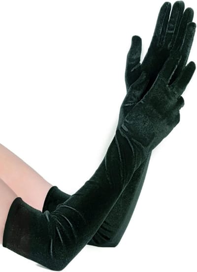 Dames Leren Lange Handschoenen van Patina voor Cosplay en Mode, 21 Inch, A-Groen, One Size, Elegant en Sexy Accessoire