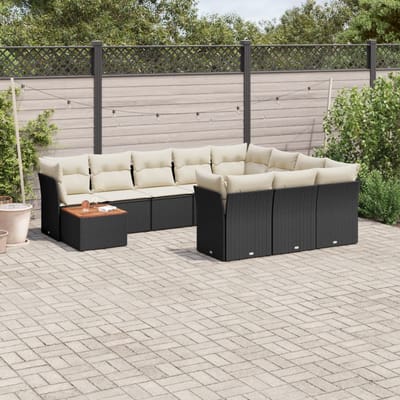 vidaXL - 11-delige - Loungeset - met - kussens - poly - rattan - zwart