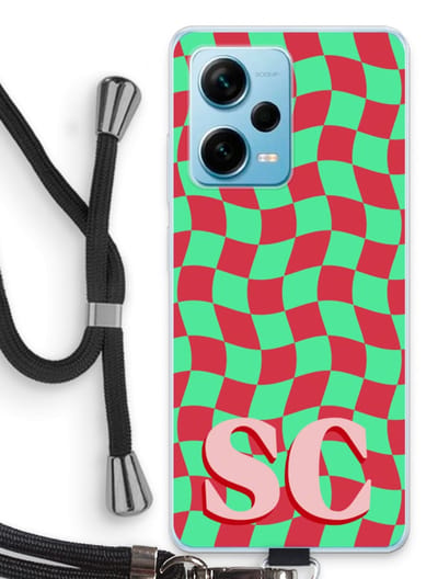 Gepersonaliseerd - Case Company® - Hoesje met koord geschikt voor Xiaomi Redmi Note 12 Pro Plus hoesje met Koord - Grid Monogram - Telefoonhoesje met Zwart Koord - Bescherming aan alle Kanten en Over de Schermrand