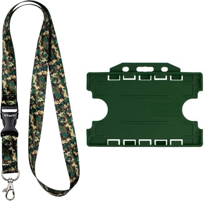 Lanyard Kaarthouder - Halsband ID - Veiligheidspas Dragen - Dubbele Kaarthouder - 16 x 15 x 1 cm - Camouflage Groen