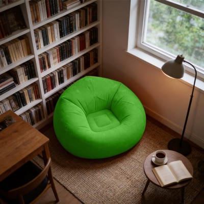 Opblaasbare luchtbank voor camping en tuin, comfortabele gamingstoel en ligstoel, wasbaar en stijlvol pluche voor binnen en buitengebruik (groen)