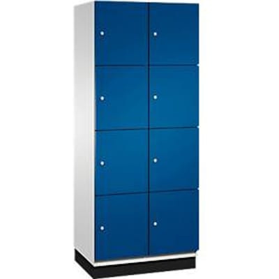 C+P Cambio lockerkast, 2 vakken, 8 vakken, met plint, B 800 x D 525 x H 1980 mm, lichtgrijs/enzianblauw